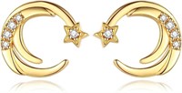 18k Goldpl. .20ct Topaz Moon Star Stud Earrings