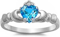 Elegant Heart Cut .50ct Blue Topaz Claddagh Ring