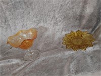 Vintage Carnival Glass Marigold Plate & Bowl