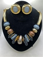 SIGNED SAFI NECKLACE & CLIP ON EARRING SET
