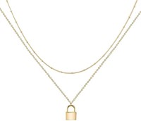 18k Gold-pl Padlock Layered Chain Necklace