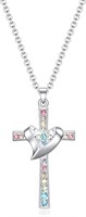 Silver-plated .30ct Gemstones Heart Cross Necklace