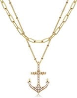 18k Gold-pl. .85ct Topaz Anchor Layered Necklace