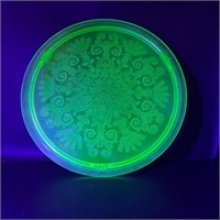 Vtg Uranium Glass Cake Plate