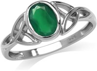 Natural Oval .72ct Green Agate Celtic Trinity Ring