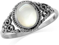 Oval 1.25ct White Mother Of Pearl Filigree Ring