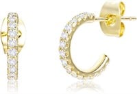 14k Gold-pl .96ct White Topaz Open Hoop Earrings