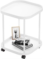 Mobile Sofa Side Table  White  1 Pack
