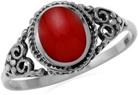 Oval Cut 1.25ct Red Coral Victorian Style Ring