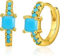 18k Gold-pl. .25ct Turquoise Huggie Hoop Earrings