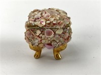 VTG. Ceramic & Pink Sea Shells Footed Trinket Box