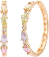 14k Gold-plated .16ct Gemstones Hoop Earrings