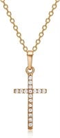 Gold-pl. Round .34ct White Sapphire Cross Necklace