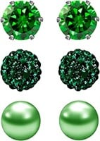 Round 1.80ct Emerald & Pearl Stud Earrings 3 Pair