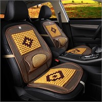 Wood Beaded Seat Cover  Lumbar Support  Beige