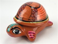 Mexican Painted Terra Cotta Turtle Trinket Box
