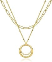 18k Gold-pl. Double Circle Layered Necklace