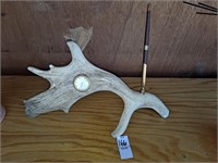 Deer antler clock and pen.