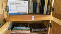Book lot - variety & magnifier-  2 shelves