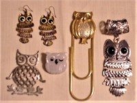 lot of Vintage OWL Pendants Scarf Clip Earrings