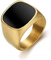 Gold-pl Black Enamel Top Square Signet Men's Ring