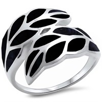Sterling Silver Black Onyx Leaf Inlay Ring