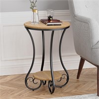 LOHDLE Round Side Table  Rustic Wood  Brown
