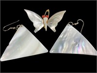 Shell Butterfly Pin & Earrings