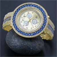 Blue Sapphire Gold Tone Men's Custom Watch