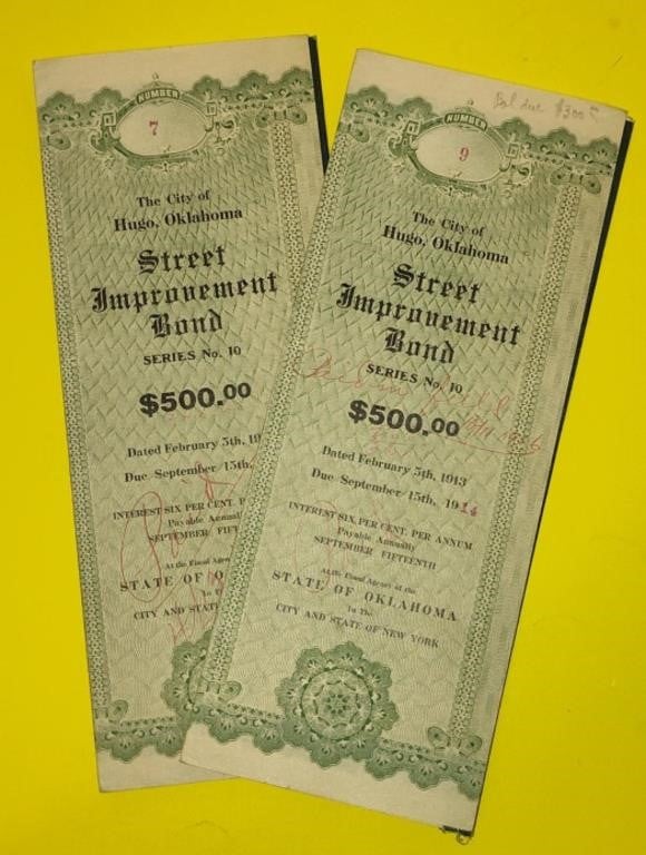 2- 1913 Street Improvement Bonds Series 10