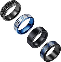 4pc Men's Black & Blue Spinner Ring Set