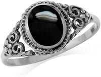 Oval Cut 1.25ct Black Onyx Victorian Style Ring