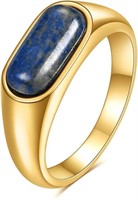 Gold-pl 1.00ct Blue Malay Jade Unisex Signet Ring
