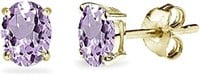 Gold-pl Oval Cut .42ct Amethyst Solitaire Earrings