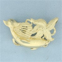 Dolphin Starfish Seashell Slide Pendant in 14k Yel