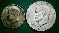 1977 D Ike $1, 1977 D Kennedy 1/2 Dollar Coins