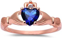 Gold-pl. Heart .50ct Blue Sapphire Claddagh Ring