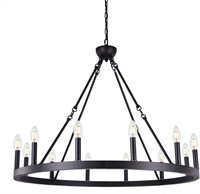 Wellmet 12-Light Black Wagon Wheel Chandelier