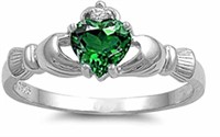 Elegant Heart Cut .50ct Emerald Claddagh Ring