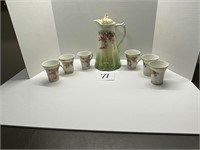 Lot of 7 Hand Painted Porcelain Hot Chocolate Set