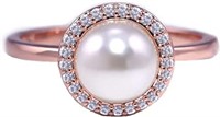 14k Gold-pl. .13ct White Sapphire & Pearl Ring