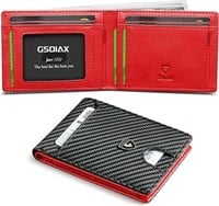 Carbon Fiber Black Red Slim Rfid Bifold Wallet
