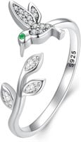 Cute .90ct Emerald & White Topaz Hummingbird Ring