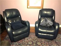 Pair of Blue Leather Electric Recliners