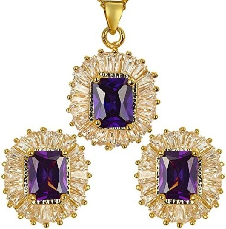18k Gold-pl. Radiant 7.86ct Amethyst Jewelry Set