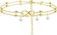 18k Gold-pl Pearl & Beads Layered Infinity Anklet