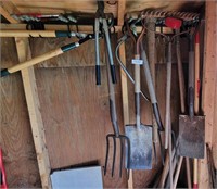 Large Lawn Tool Lot: Shovels, Rakes & More