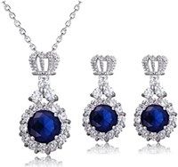 Round 8.50ct Sapphire & White Topaz Jewelry Set