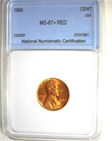 1963 Cent MS67+ RD LISTS $9000