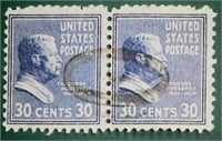 1938 T. Roosevelt Pair Scott# 830 30 Cent